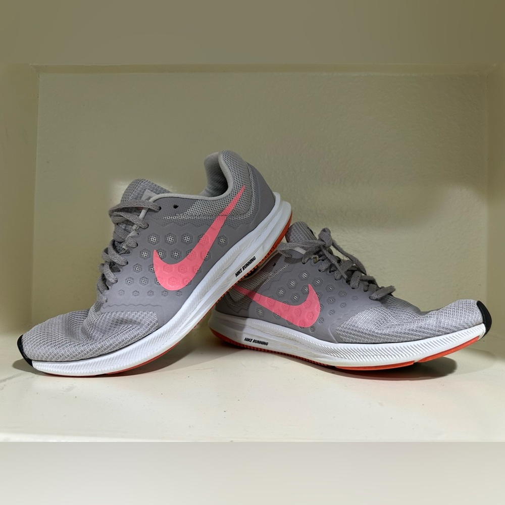 Nike Gray Sneakers with Pink Swoosh